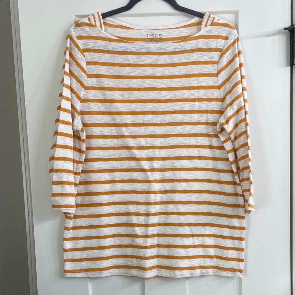 Time and Tru Women's Long Sleeve Top in Orange and White Stripes